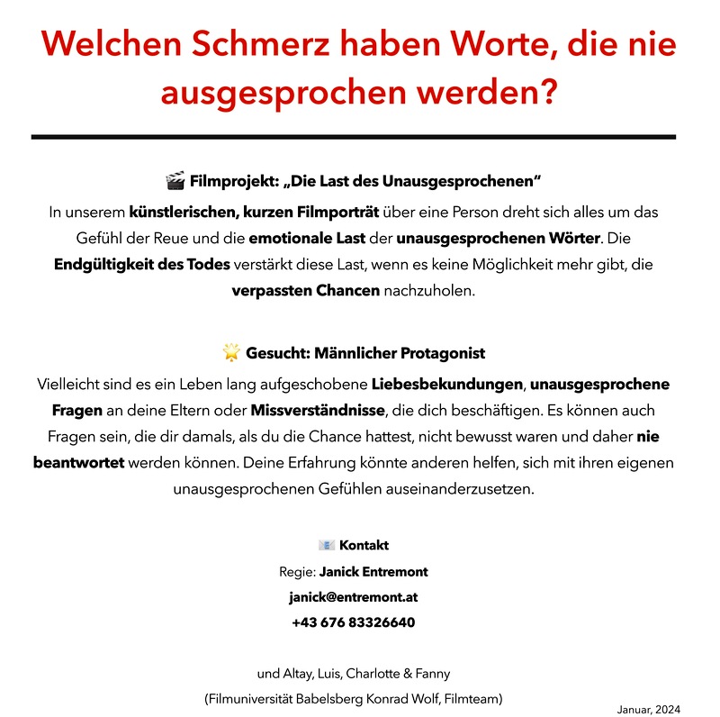 Dringend Protagonist für Kurzfilm gesucht, Blankenfelde-Mahlow Dringend Protagonist für Kurzfilm gesucht, Blankenfelde-Mahlow